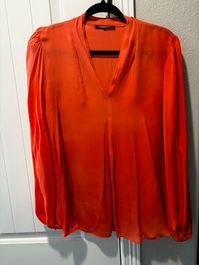 Kobi Halperin Vibrant Orange Silk V-Neck Blouse. No holes, stains or tears.